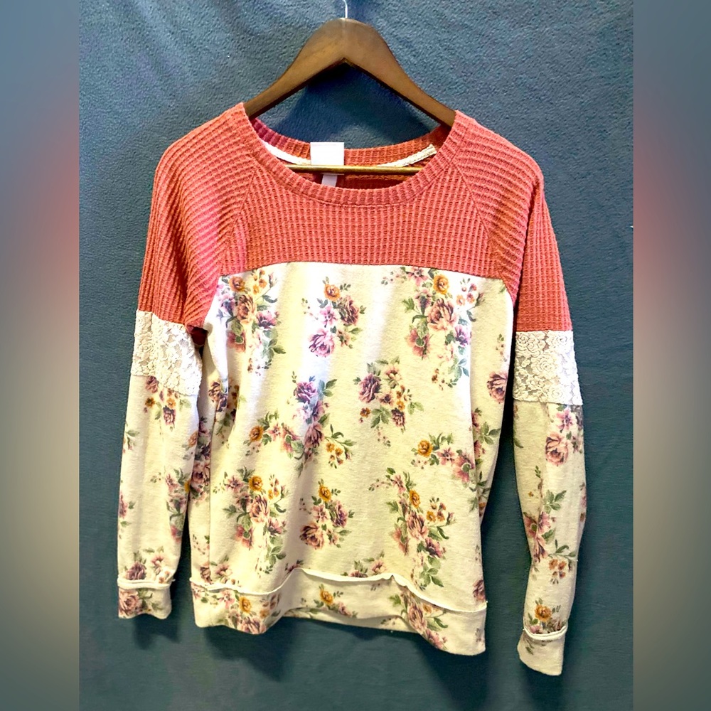 Knox rose floral thermal sweatshirt xs pink
